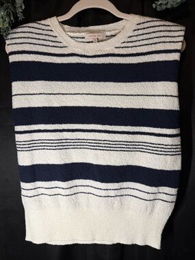Striped Navy and White Sleeveless Knit Sweater Vest-Skies are Blue